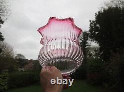 Original Antique Victorian Cranberry Glass Frilly Top Duplex Oil Lamp Shade