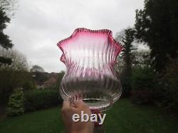 Original Antique Victorian Cranberry Glass Frilly Top Duplex Oil Lamp Shade