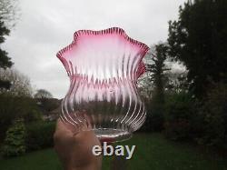 Original Antique Victorian Cranberry Glass Frilly Top Duplex Oil Lamp Shade