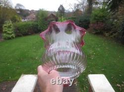 Original Antique Victorian Cranberry Glass Frilly Top Duplex Oil Lamp Shade