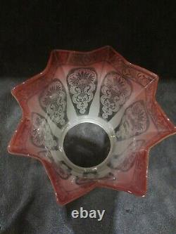 Original Antique Victorian Cranberry Glass Veritas Duplex Oil Lamp Shade