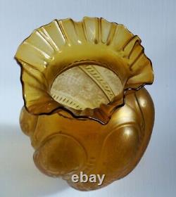 Original Antique Victorian Etched Amber Fluted Glass Oil lamp Shade
