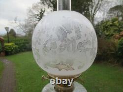 Original Antique Victorian Glass Acid Etched Pattern Duplex Oil Lamp Shade