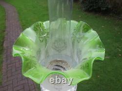 Original Antique Victorian Green Glass Veritas Duplex Oil Lamp Shade