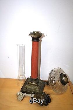 Original Antique Victorian Marble Column Oil Lamp