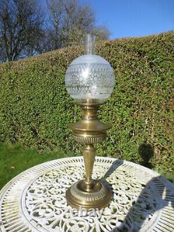 Original Antique Victorian Messengers Brass Table Oil Lamp & Original Shade