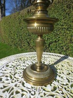 Original Antique Victorian Messengers Brass Table Oil Lamp & Original Shade