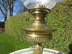 Original Antique Victorian Messengers Brass Table Oil Lamp & Original Shade