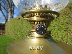 Original Antique Victorian Messengers Brass Table Oil Lamp & Original Shade