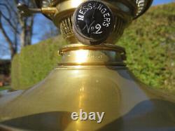 Original Antique Victorian Messengers Brass Table Oil Lamp & Original Shade