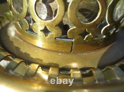 Original Antique Victorian Messengers Brass Table Oil Lamp & Original Shade