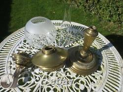 Original Antique Victorian Messengers Brass Table Oil Lamp & Original Shade