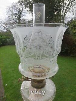 Original Antique Victorian Veritas Acid Etched Duplex Tulip Oil Lamp Shade