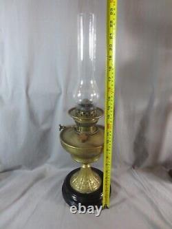 Original Antique Vintage Veritas Central Draught Brass Table Oil Lamp & Chimney