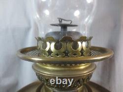Original Antique Vintage Veritas Central Draught Brass Table Oil Lamp & Chimney