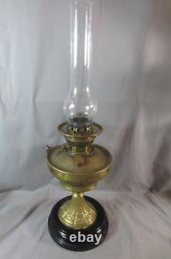 Original Antique Vintage Veritas Central Draught Brass Table Oil Lamp & Chimney