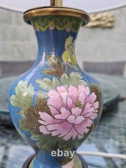 Original Champleve Cloisonne Chinese Table Lamp and Shade Butterflies Flowers
