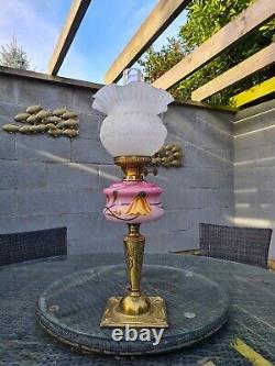 Original English Art Nouveau Victorian Pink Cased Glass Oil Lamp Font Shade