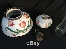 Original Hanging Oil Lamp c. 1870 Hand Painted Floral Victorian NICE! EARLY
