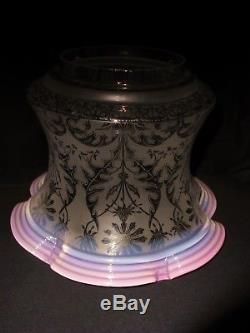Original Pink Opalescent Acid Etched Duplex Oil Lamp Shade