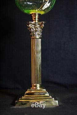 Original Rare Vintage Victorian C-1890s Brass & Vaseline Glass Duplex Oil Lamp