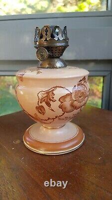 Original Royal Worcester Blush Oil Lamp Ceramic China Pottery Flowers Burner