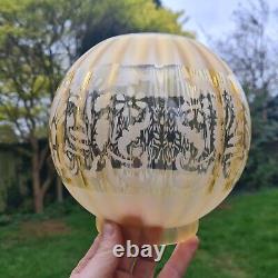 Original Victorian Amber Ribbed Glass Oil Lamp Shade Stencil Etched 4 Fitter A1