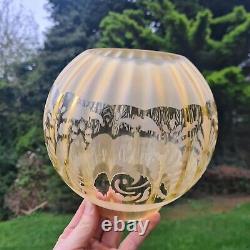 Original Victorian Amber Ribbed Glass Oil Lamp Shade Stencil Etched 4 Fitter A1