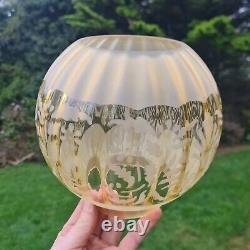 Original Victorian Amber Ribbed Glass Oil Lamp Shade Stencil Etched 4 Fitter A1