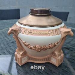 Original Victorian Amphora Pottery Blush Ivory Duplex Austrian Oil Lamp Eagles