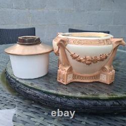 Original Victorian Amphora Pottery Blush Ivory Duplex Austrian Oil Lamp Eagles