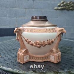 Original Victorian Amphora Pottery Blush Ivory Duplex Austrian Oil Lamp Eagles