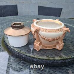 Original Victorian Amphora Pottery Blush Ivory Duplex Austrian Oil Lamp Eagles