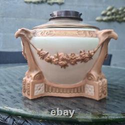 Original Victorian Amphora Pottery Blush Ivory Duplex Austrian Oil Lamp Eagles