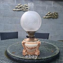 Original Victorian Amphora Pottery Blush Ivory Duplex Austrian Oil Lamp Eagles