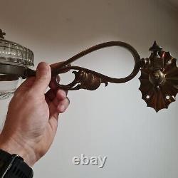 Original Victorian Art Nouveau Cut Glass Brass Wall Mounted Duplex Oil Lamp