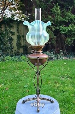 Original Victorian Art Nouveau WAS Benson Copper Oil Lamp Burner Vaseline Shade