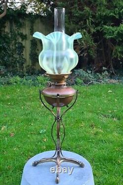 Original Victorian Art Nouveau WAS Benson Copper Oil Lamp Burner Vaseline Shade