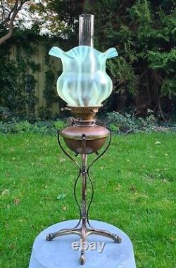 Original Victorian Art Nouveau WAS Benson Copper Oil Lamp Burner Vaseline Shade