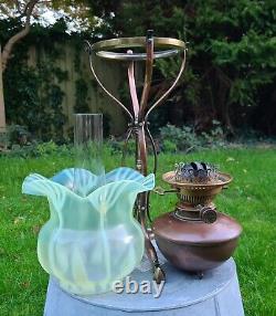 Original Victorian Art Nouveau WAS Benson Copper Oil Lamp Burner Vaseline Shade