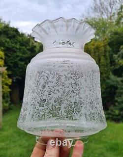 Original Victorian Beehive Tulip Glass Oil Lamp Shade Acid Etched Duplex 4 Inch