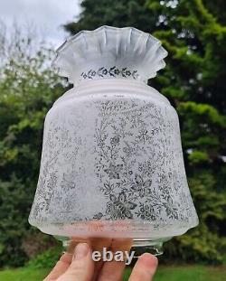 Original Victorian Beehive Tulip Glass Oil Lamp Shade Acid Etched Duplex 4 Inch