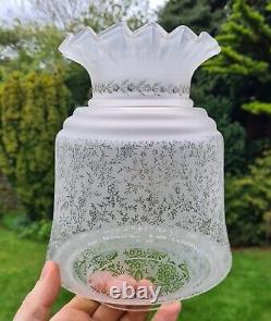 Original Victorian Beehive Tulip Glass Oil Lamp Shade Acid Etched Duplex 4 Inch