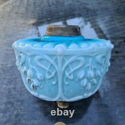 Original Victorian Blue Glass Floral Oil Lamp font 39mm collar 23mm undermount
