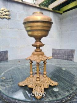 Original Victorian Cast Iron 4 column Base 23mm Brass Oil Lamp Font 39mm collar