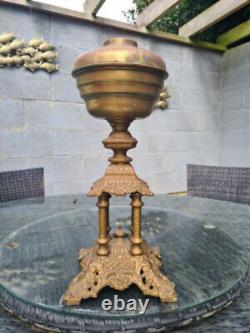 Original Victorian Cast Iron 4 column Base 23mm Brass Oil Lamp Font 39mm collar