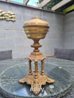 Original Victorian Cast Iron 4 column Base 23mm Brass Oil Lamp Font 39mm collar