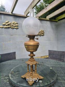 Original Victorian Cast Iron 4 column Base 23mm Brass Oil Lamp Font 39mm collar