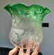 Original Victorian Catalogued Green Glass Acid Etched Oil Lamp Shade 4 duplex