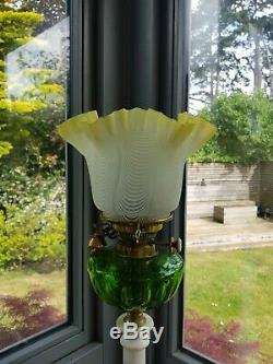 Original Victorian Clichy Nailsea Lemon Yellow Glass Oil Lamp Shade Duplex 4 ins